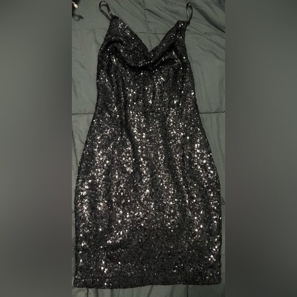 Black | Medium | Sequin Draped Mini Dress - Picture 1 of 2